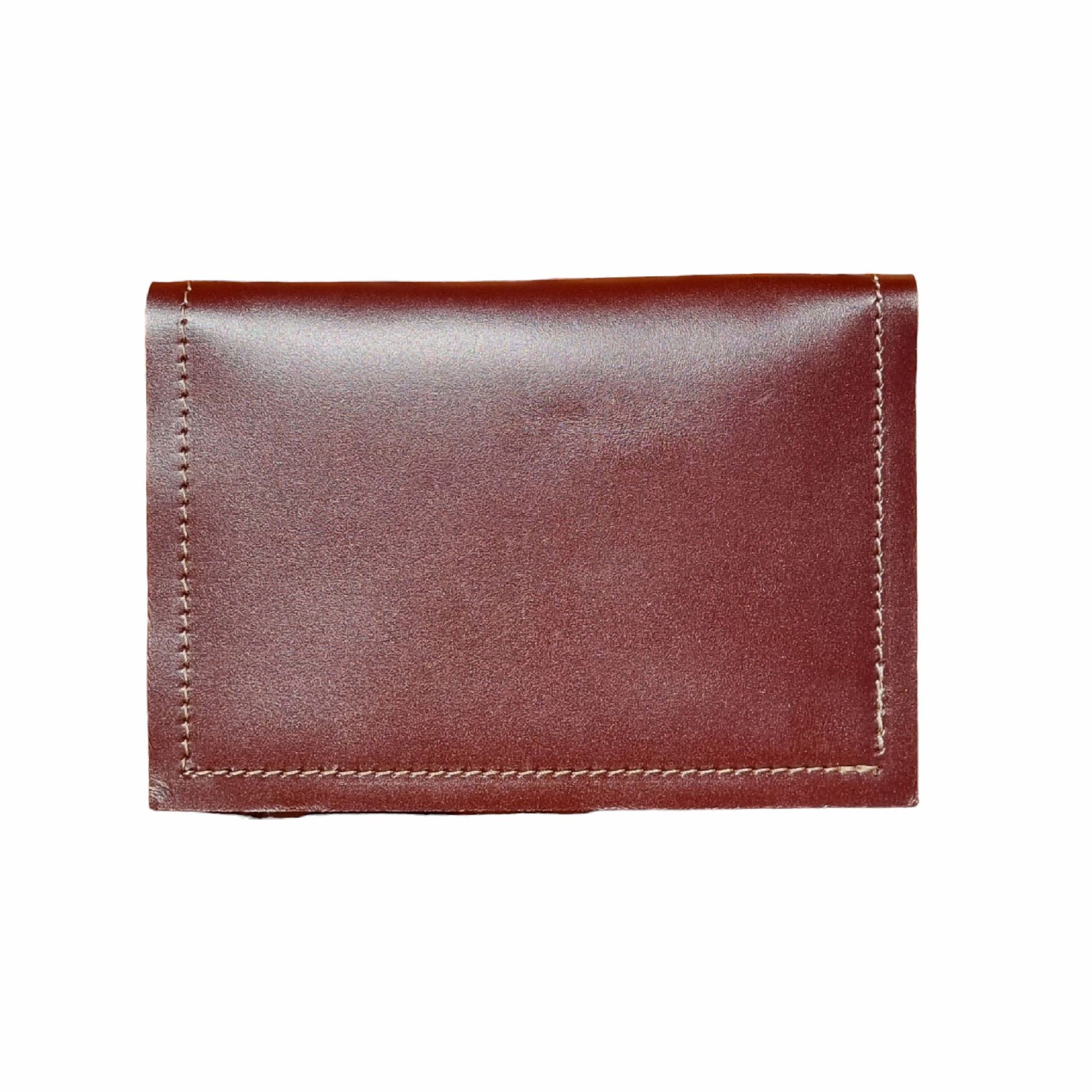 Front view of leather passport holder and travel wallet.